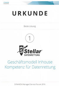 Stellar Data RUrkunde-Synaxon-Erste-Preiseecovery